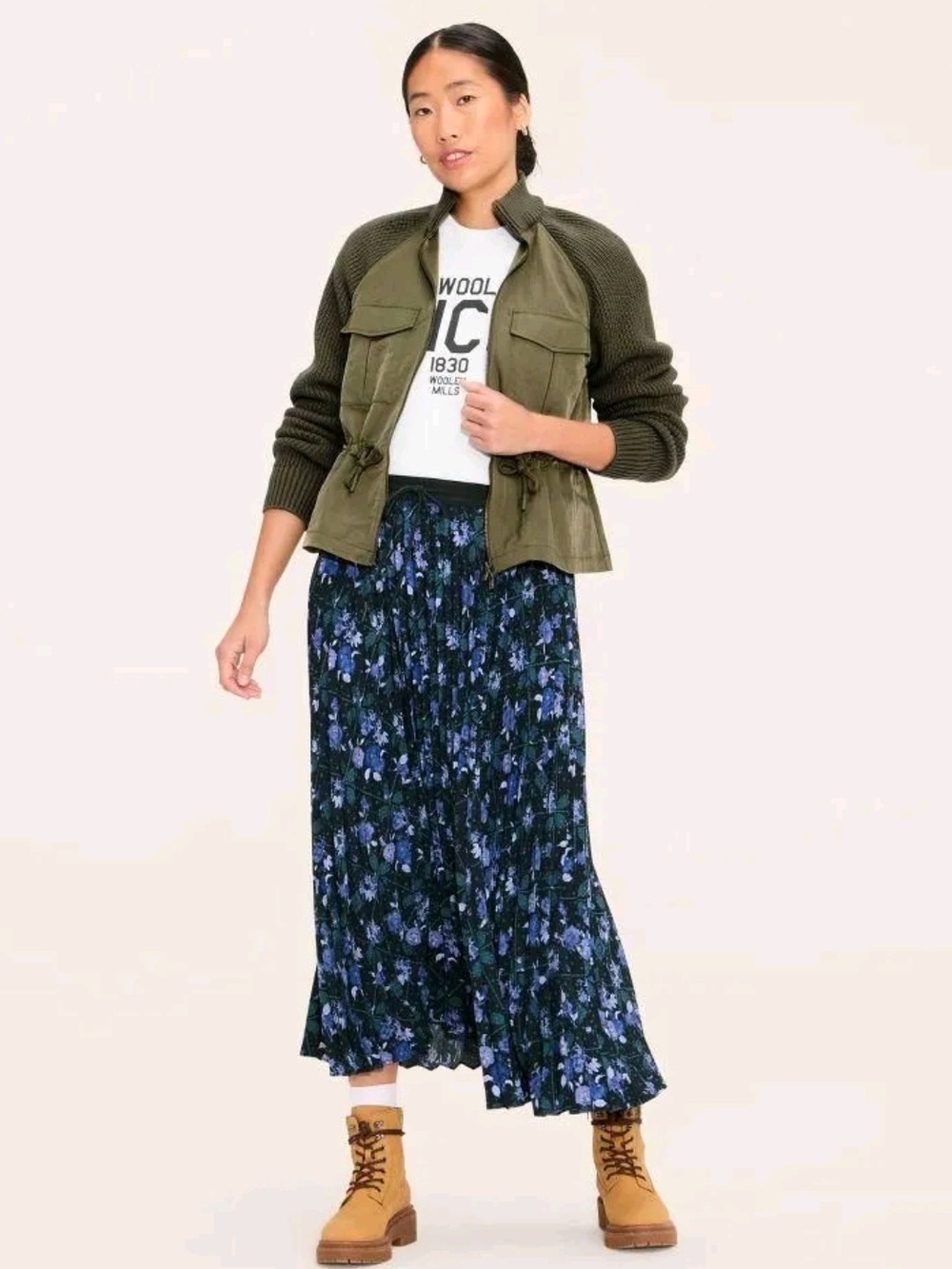 Woolrich Floral Midi A-Line Pleated Skirt